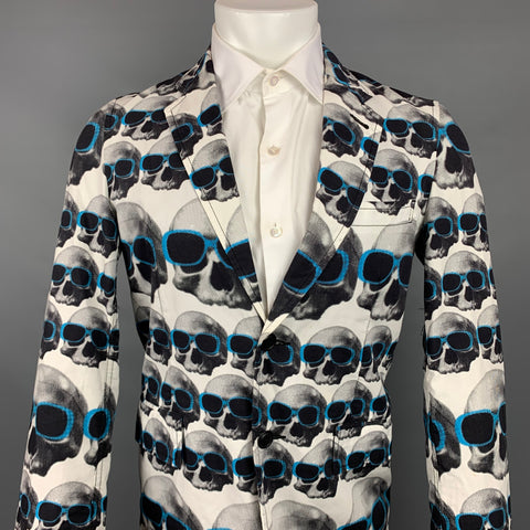 COMME des GARCONS HOMME PLUS Size S White & Black Skulls Cotton Sport Coat
