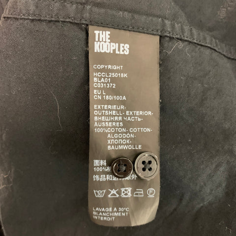 THE KOOPLES Size L Black Solid Cotton Hidden Placket Long Sleeve Shirt