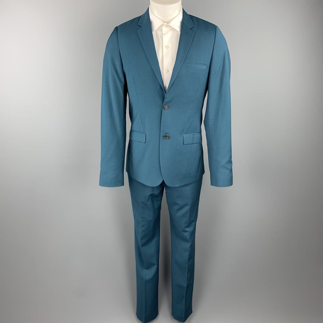 CALVIN KLEIN COLLECTION Size 36 Wool Notch Lapel Teal Suit