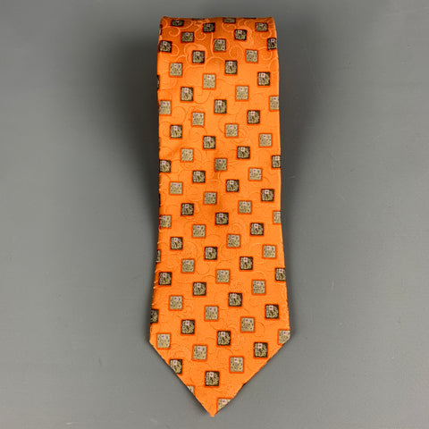 ERMENEGILDO ZEGNA Orange Green Squares Silk Tie
