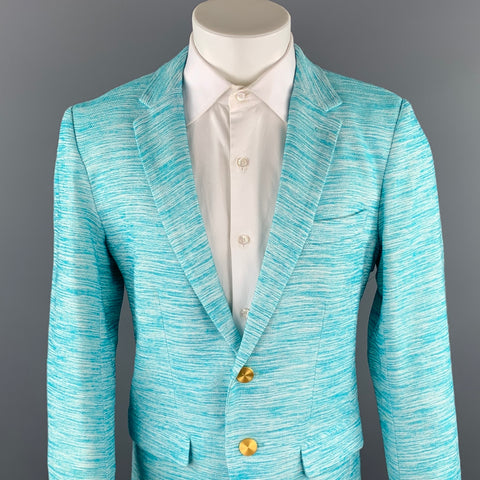 MR. TURK Size 40 Aqua Woven Viscose Blend Notch Lapel Sport Coat