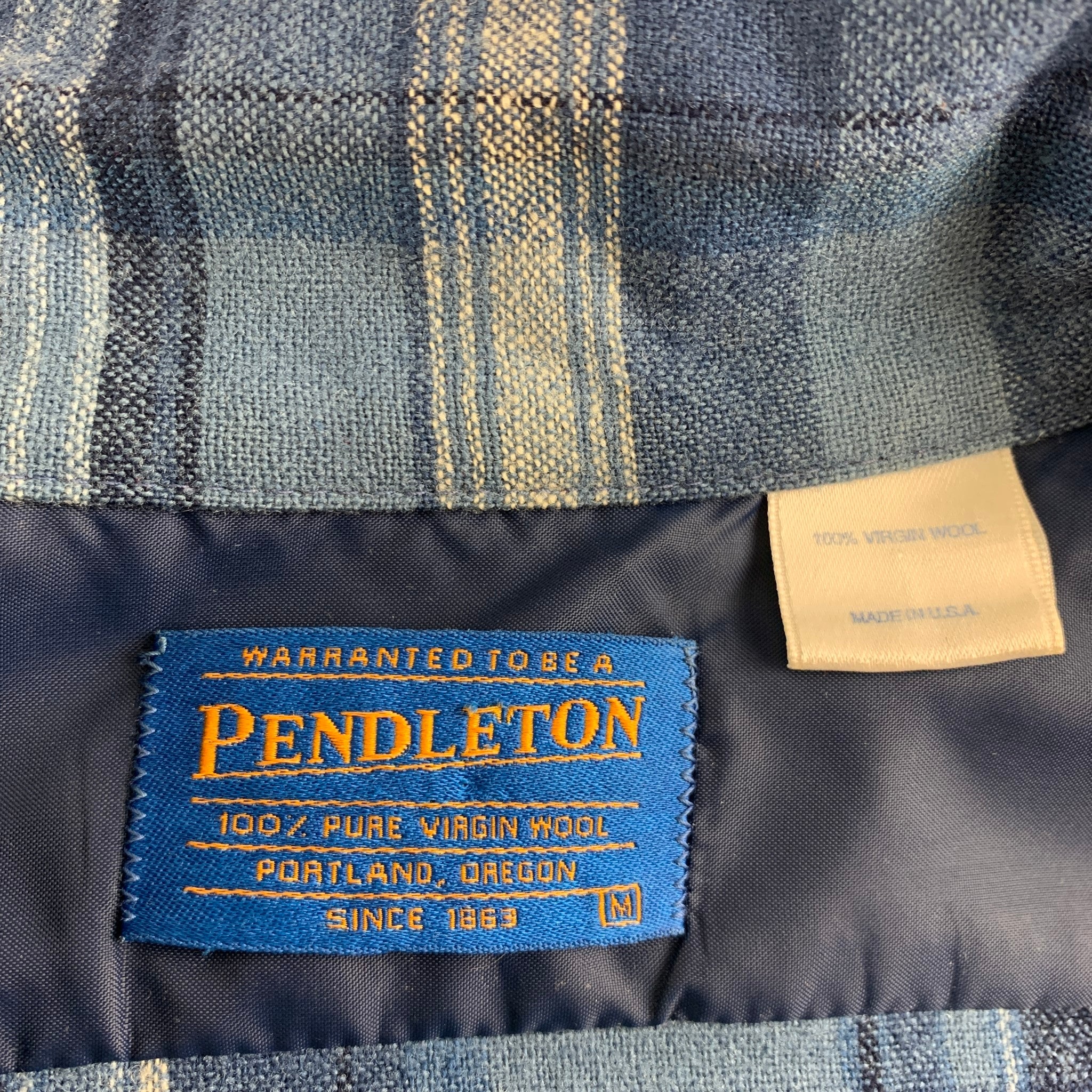 PENDLETON Size M Blue Navy Plaid Virgin Wool Long Sleeve Shirt