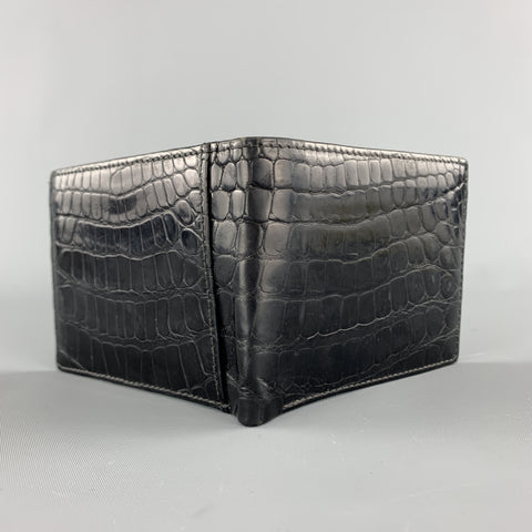 ROMEO SANTAMARIA Textured Alligator Black Leather Bifold Wallet