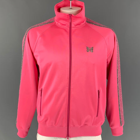 NEEDLES Chaqueta deportiva con cremallera de poliéster rosa y plateado talla L