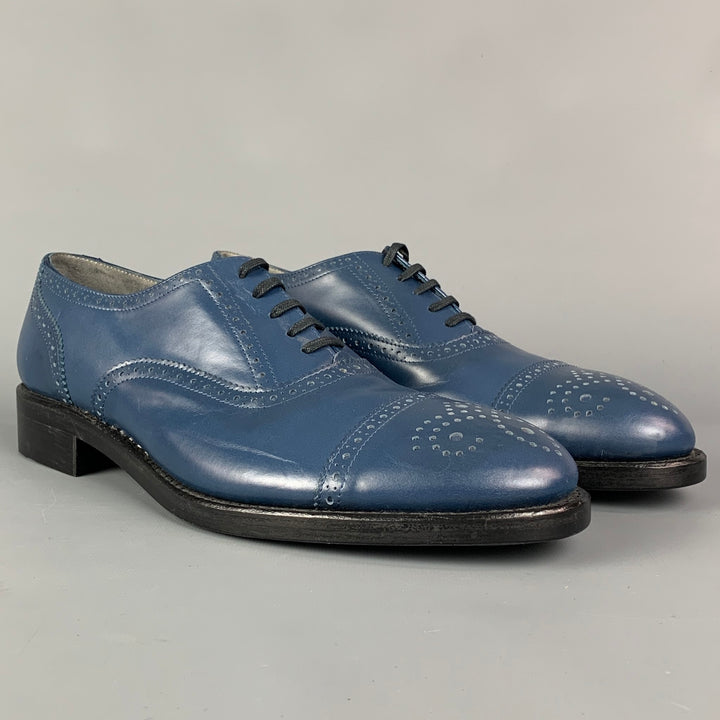 ROBERT CLERGERIE pour J. FENESTRIER Taille 9 Chaussures à lacets en cuir perforé bleu Cap Toe