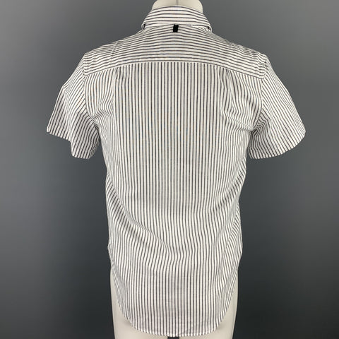 RAG & BONE Size S White & Black Stripe Cotton / Linen Short Sleeve Shirt