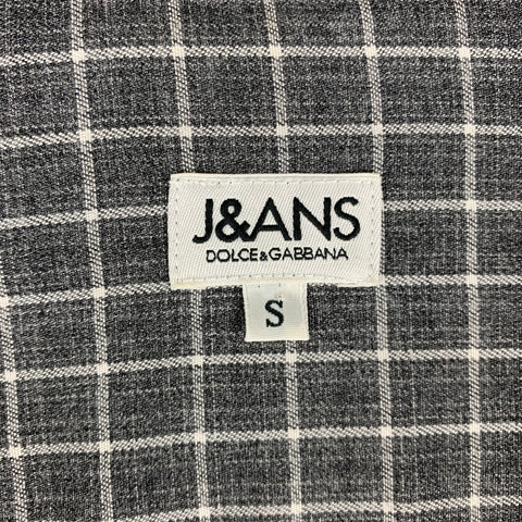 DOLCE & GABBANA Size S Grey White Plaid Wool / Rayon Long Sleeve Shirt