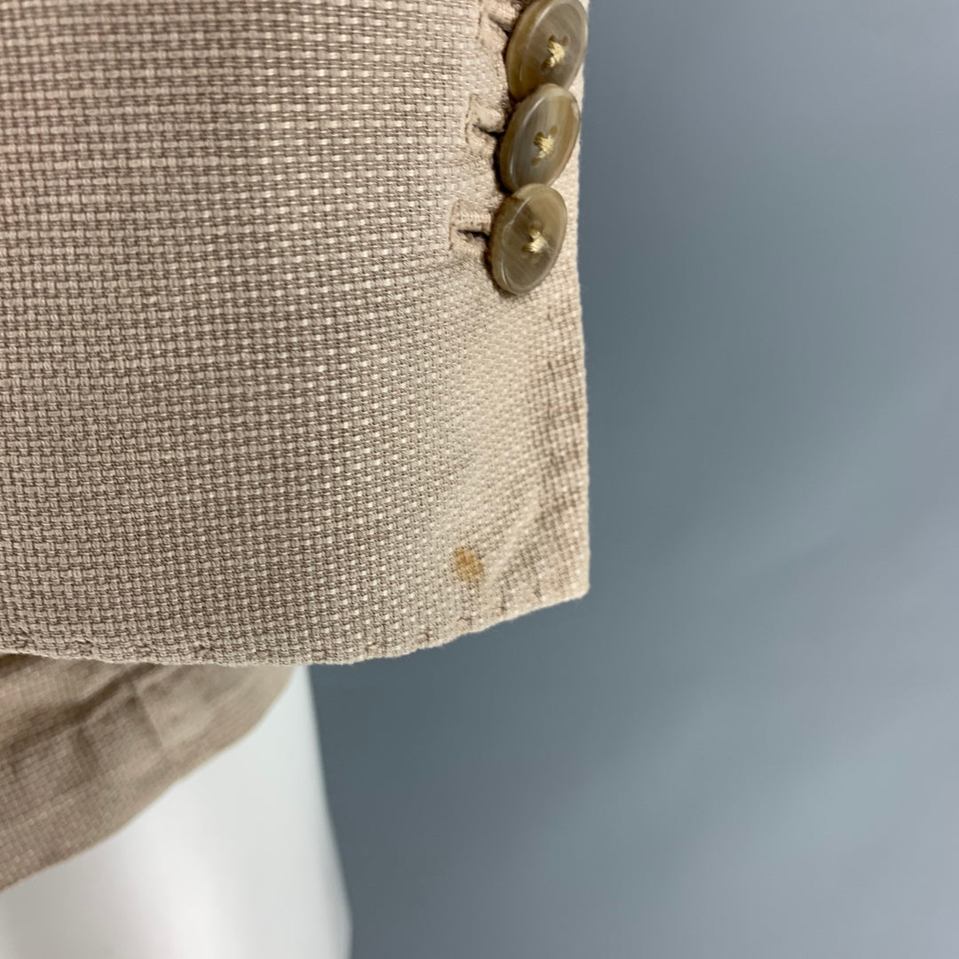 COUTURE Chest Size 38 Beige Textured Cotton Linen Single Breasted Sport Coat