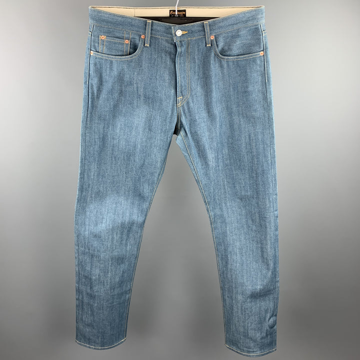 CIVILIANAIRE Taille 34 Bleu Contrast Stitch Selvedge Denim Zip Fly Jeans