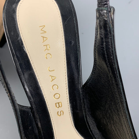 MARC JACOBS Size 6.5 Black Velvet Patent Leather Slingback Pumps