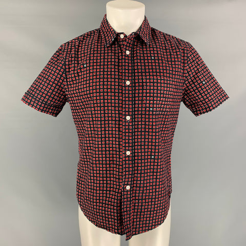 BAND OF OUTSIDERS Size M Navy & Red Print Cotton Button Up Short Sleeve Shirt