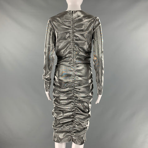 AREA Taille L Robe à manches longues froncée en mélange de viscose argentée