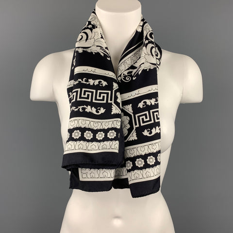 VERSACE Black & White Baroque Twill Silk Large Scarf