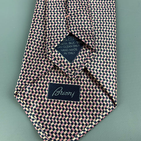 BRIONI Pink & Black Checkered Silk Tie