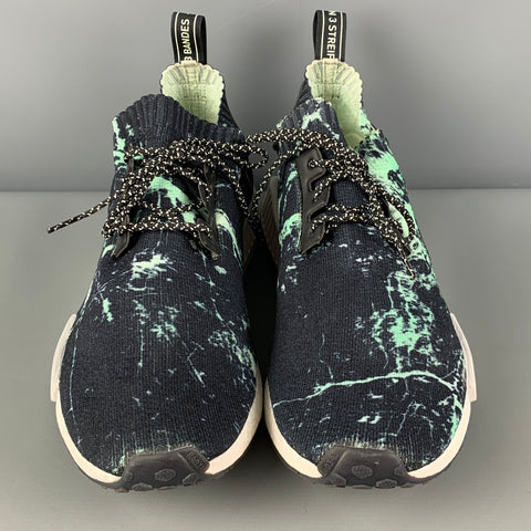 ADIDAS NMD R1 PK Size 12.5 Black Green Splattered Nylon Lace Up Sneakers
