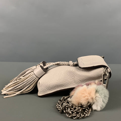 REBECCA MINKOFF Grey Rabbit Fur Leather Cross Body Handbag
