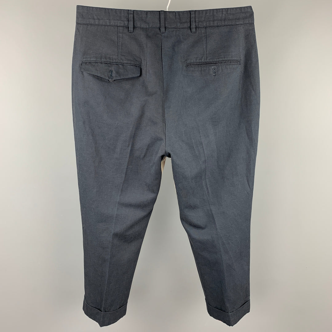 WOOSTER + LARDINI Size 32 Navy Cotton / Flax Cropped Casual Pants