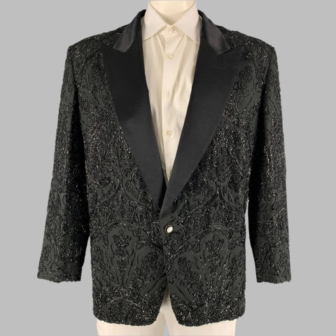 VINTAGE Taille 42 Manteau de sport à revers en laine perlée noire