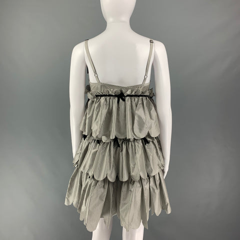 MARC by MARC JACOBS Size 0 White & Gray Silk Stripe Spaghetti Straps Mini Dress