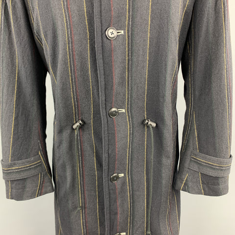 Y's by YOHJI YAMAMOTO Size M Charcoal & Navy Striped Wool Trench Coat