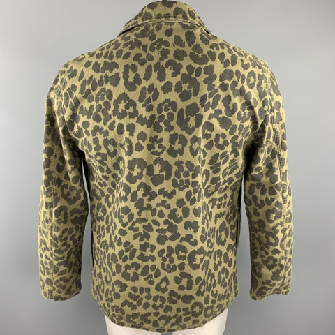SAINT LAURENT Spring 2016 Size 40 Olive & Black Leopard  Print Cotton Jacket