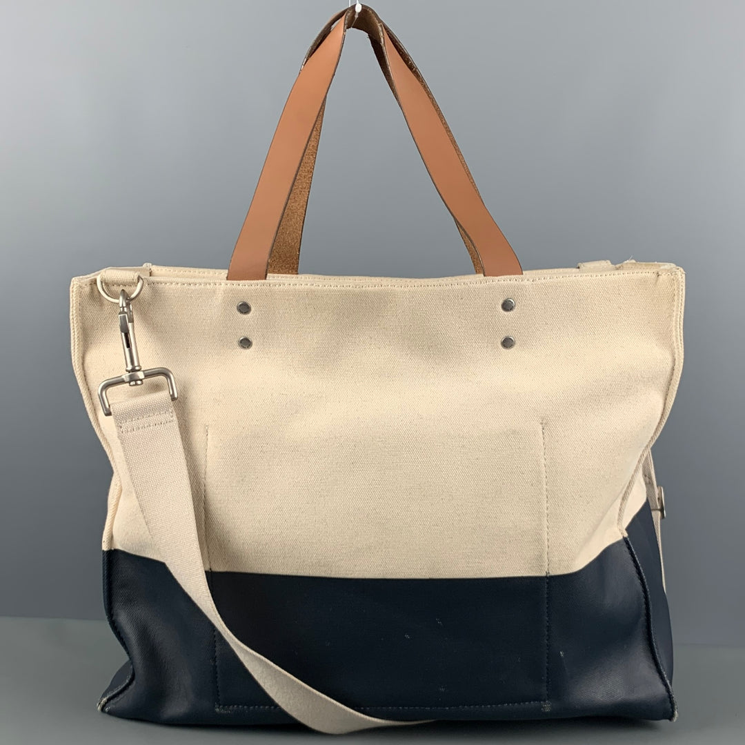 JACK SPADE Cream Navy Color Block Canvas Coated Tote Bags