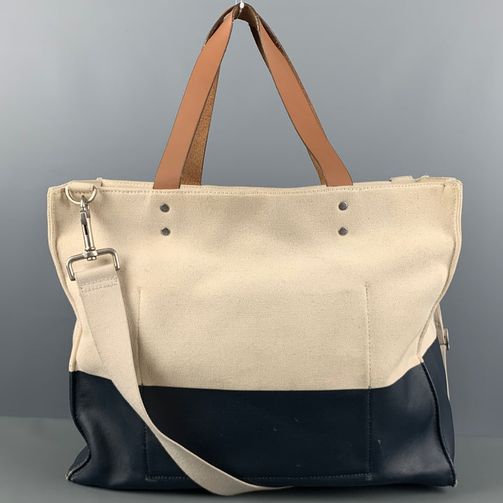 JACK SPADE Cream Navy Color Block Canvas Coated Tote Bags