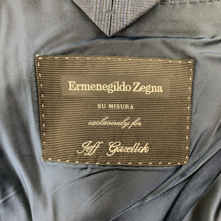ERMENEGILDO ZEGNA Size 40 Navy Glenplaid Wool / Silk Double Breasted Suit