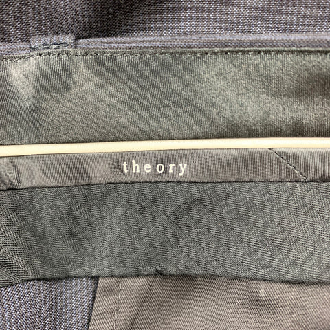 THEORY Size 34 Black Pinstripe Wool Blend Zip Fly Dress Pants