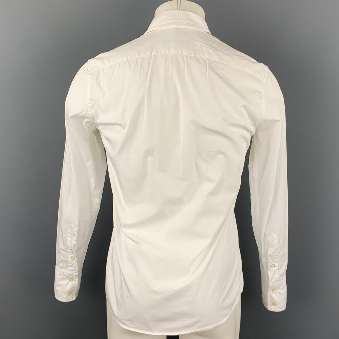 ALESSANDRO GHERARDI Slim Line Talla M Camisa blanca de manga larga con botones de algodón con volantes