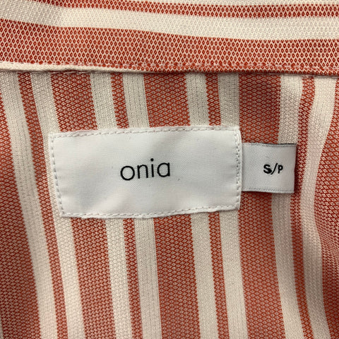 ONIA Size S Red & White Stripe Viscose / Polyester Short Sleeve Shirt