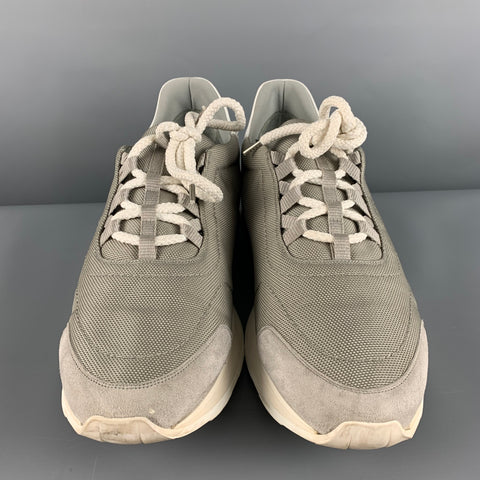 HERMES Size 11 Grey White Textured Nylon/Suede/Leather  Sneakers
