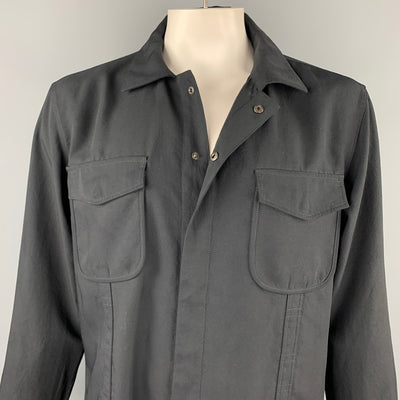 ARMANI COLLEZIONI Size L Black Polyester Patch Pocket Long Sleeve Shirt
