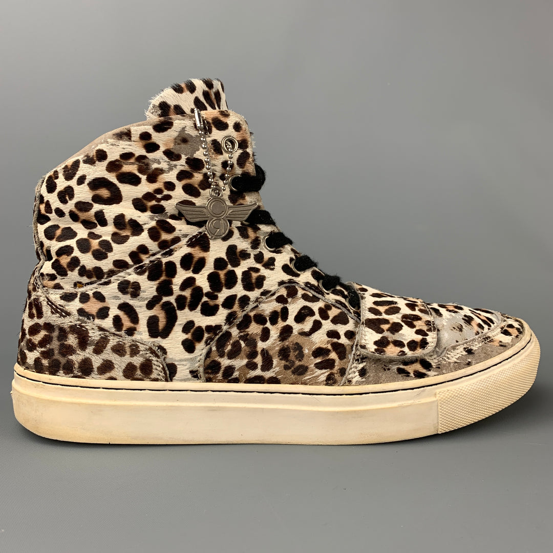 CREATIVE RECREATION Size 9 Off White & Brown Leopard Print Leather Sneakers