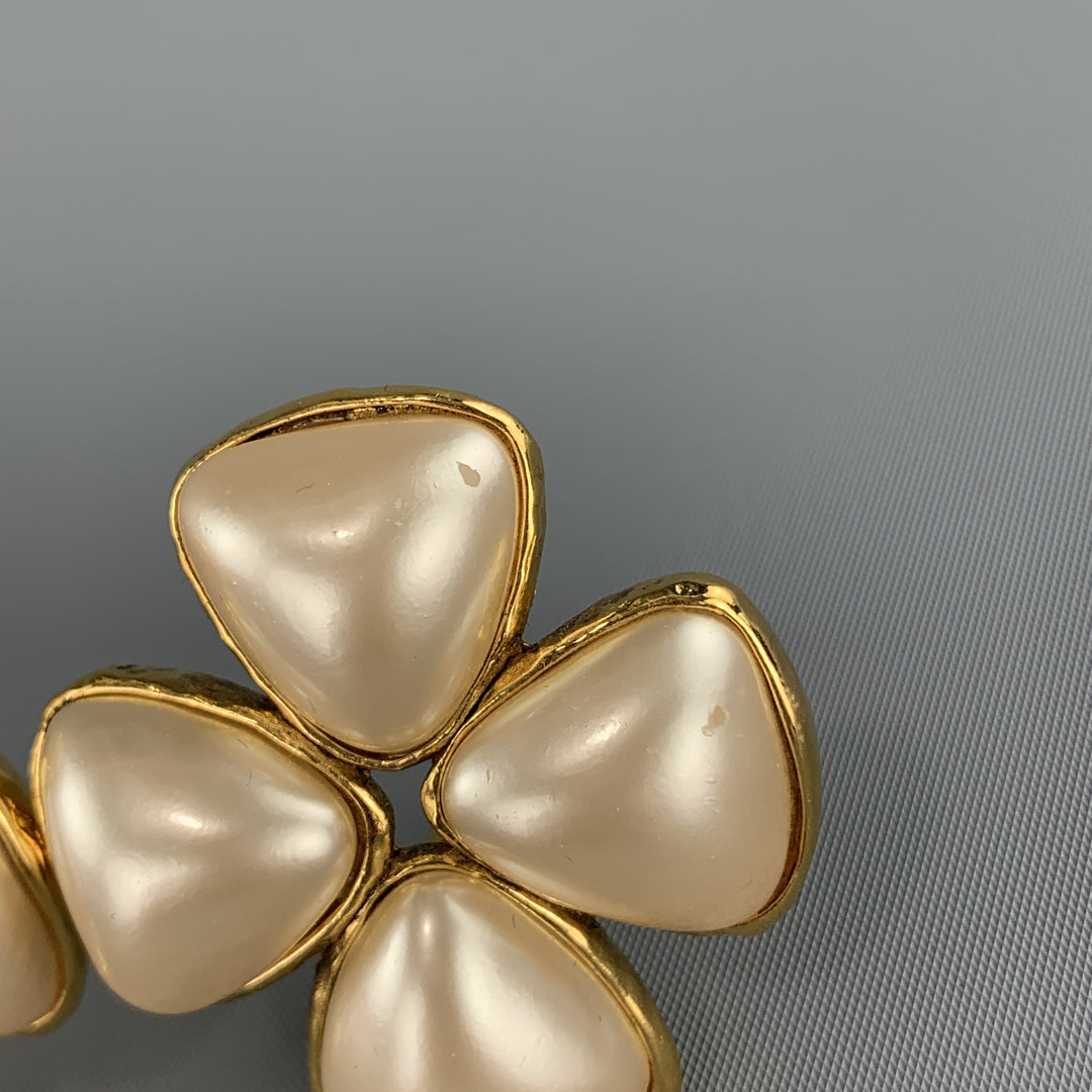 CHANEL Gold Faux Pearl Flower Cluster Clip On Earrings 1991