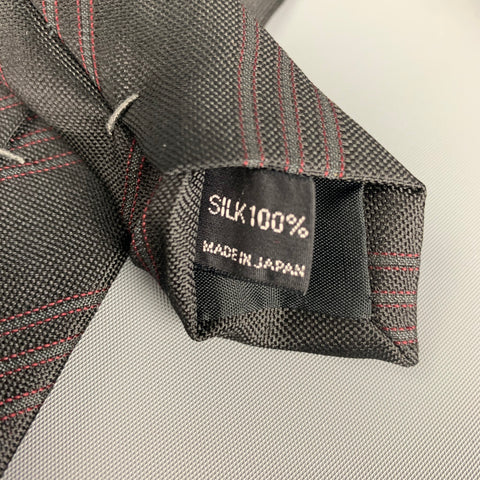 YOHJI YAMAMOTO Black Red Diagonal Stripe Silk Tie