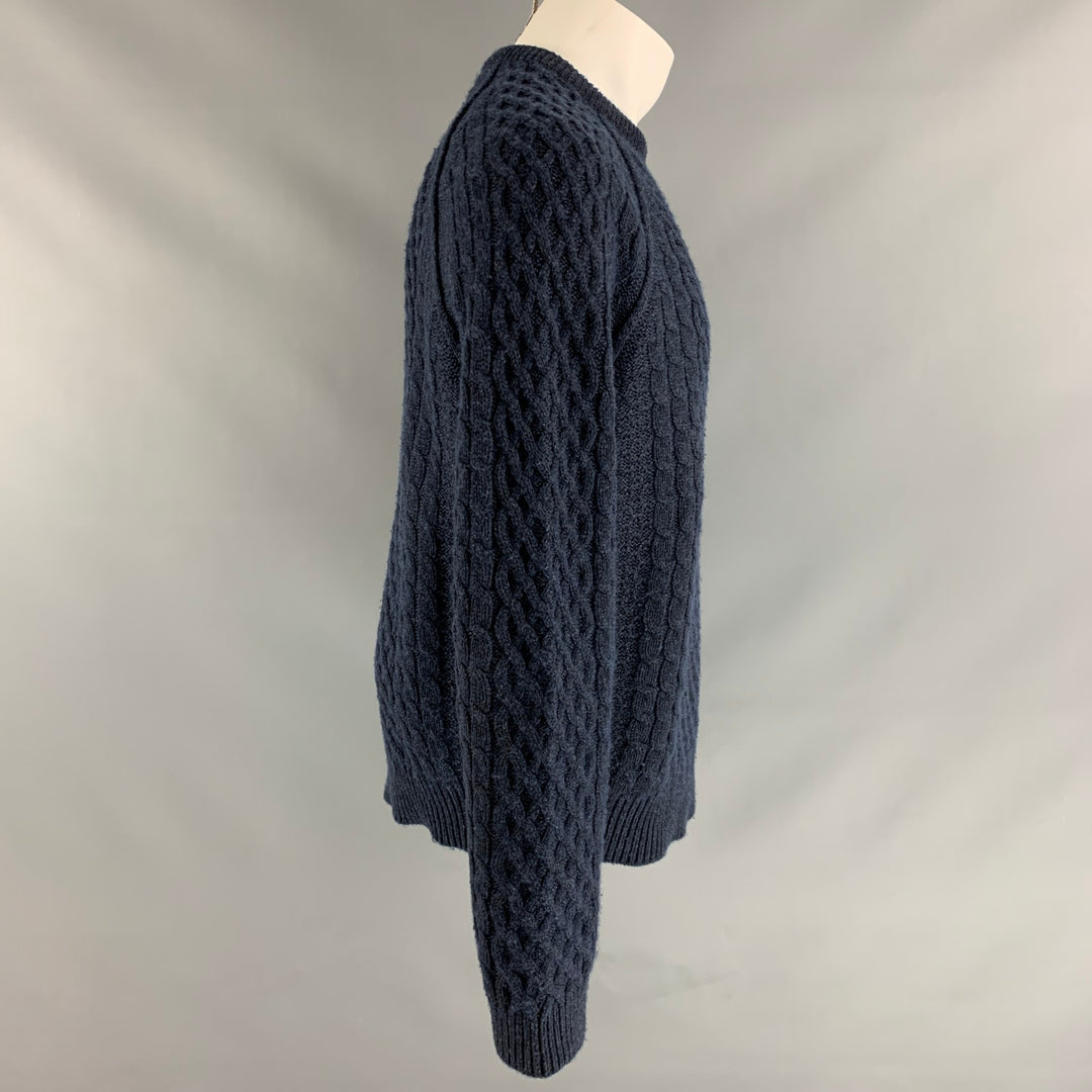 VINCE Size M Navy Textured Wool &  Cashmere Fisherman Sweater