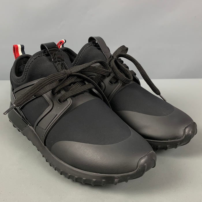 MONCLER Size 8 Black Nylon Mixed Materials Patent Leather Slip On Sneakers