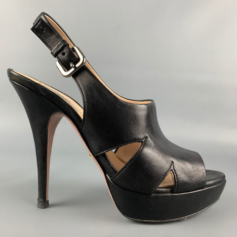 PRADA Sandalias con plataforma de cuero negro talla 8
