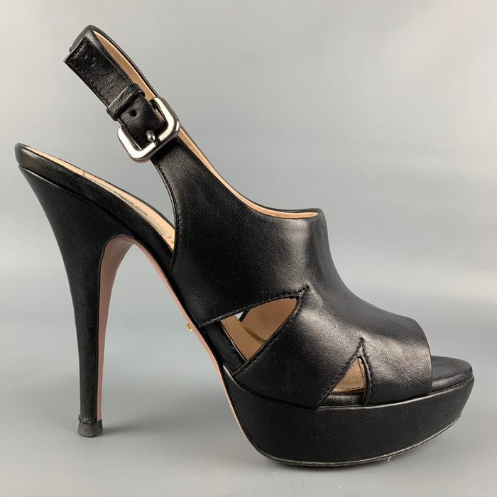 PRADA Size 8 Black Leather Platform Sandals