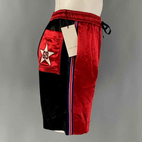 GUCCI Size XS Red Black Color Block Acetate Drawstring Shorts
