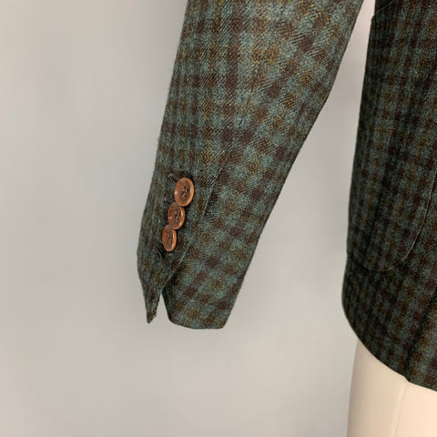 BRILLA Size 34 Blue & Brown Checkered Flannel Sport Coat