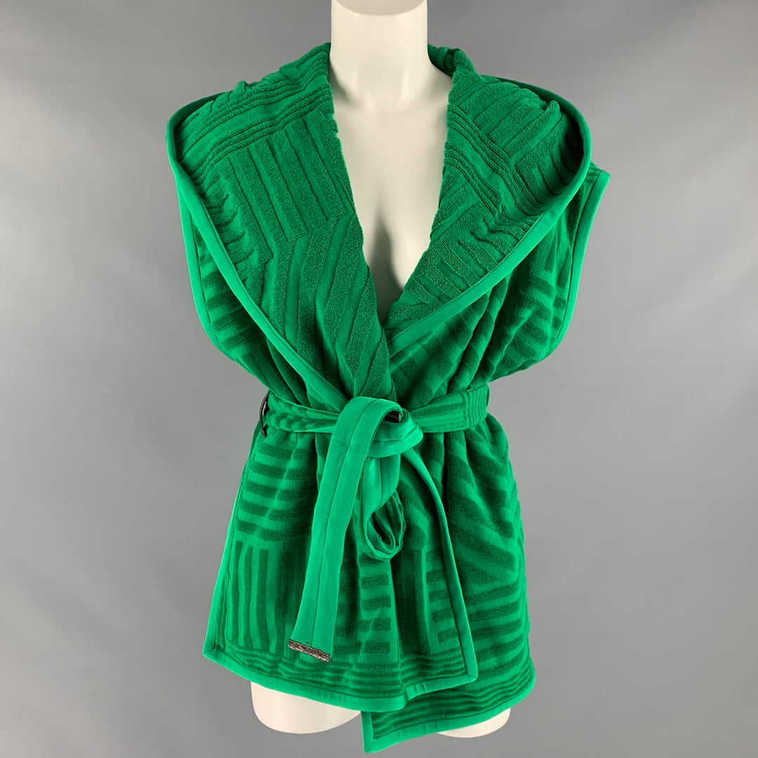 LOUIS VUITTON Size 6 Green Cotton Textured Belted Casual Top