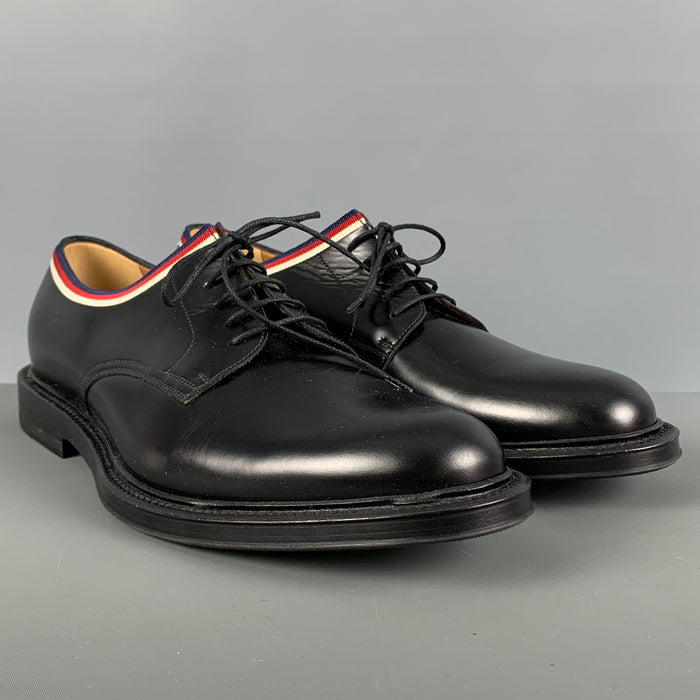 GUCCI Size 10 Black Leather Derby Lace Up Shoes