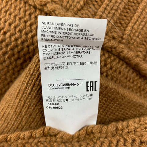 DOLCE & GABBANA Size 8 Tan Cashmere Shawl Collar Belted Cardigan