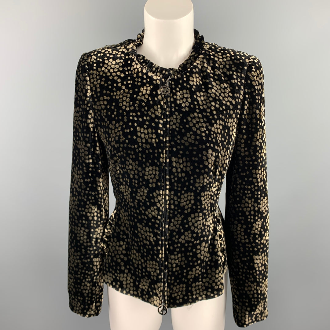 GIORGIO ARMANI Size 8 Black & Gold Dot Print Velvet Jacket