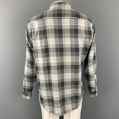 ERMENEGILDO ZEGNA Cashco Size XL Light Gray Plaid Button Up Long Sleeve Shirt