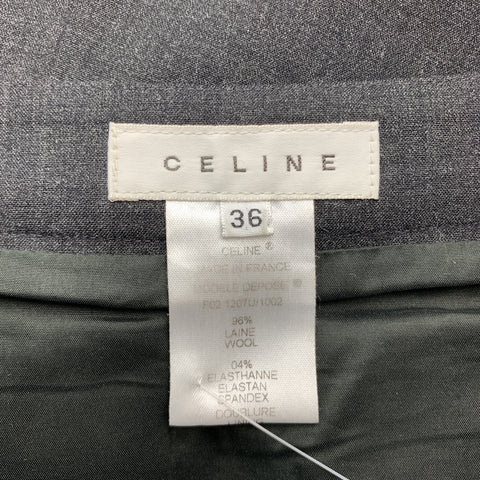 CELINE Size 4 Grey Wool Blend Pleated  Skirt