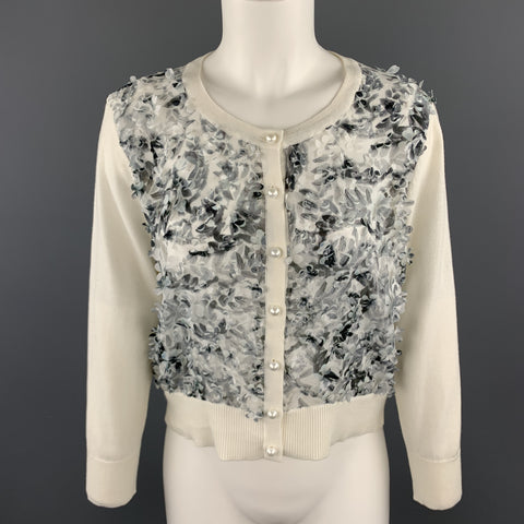 KARL LAGERFELD Cárdigan delantero de gasa con textura floral de punto blanco talla M