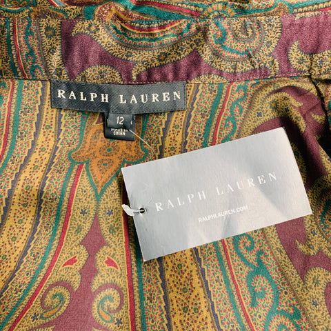 RALPH LAUREN Size 12 Multi-Color Silk Paisley Bow Blouse